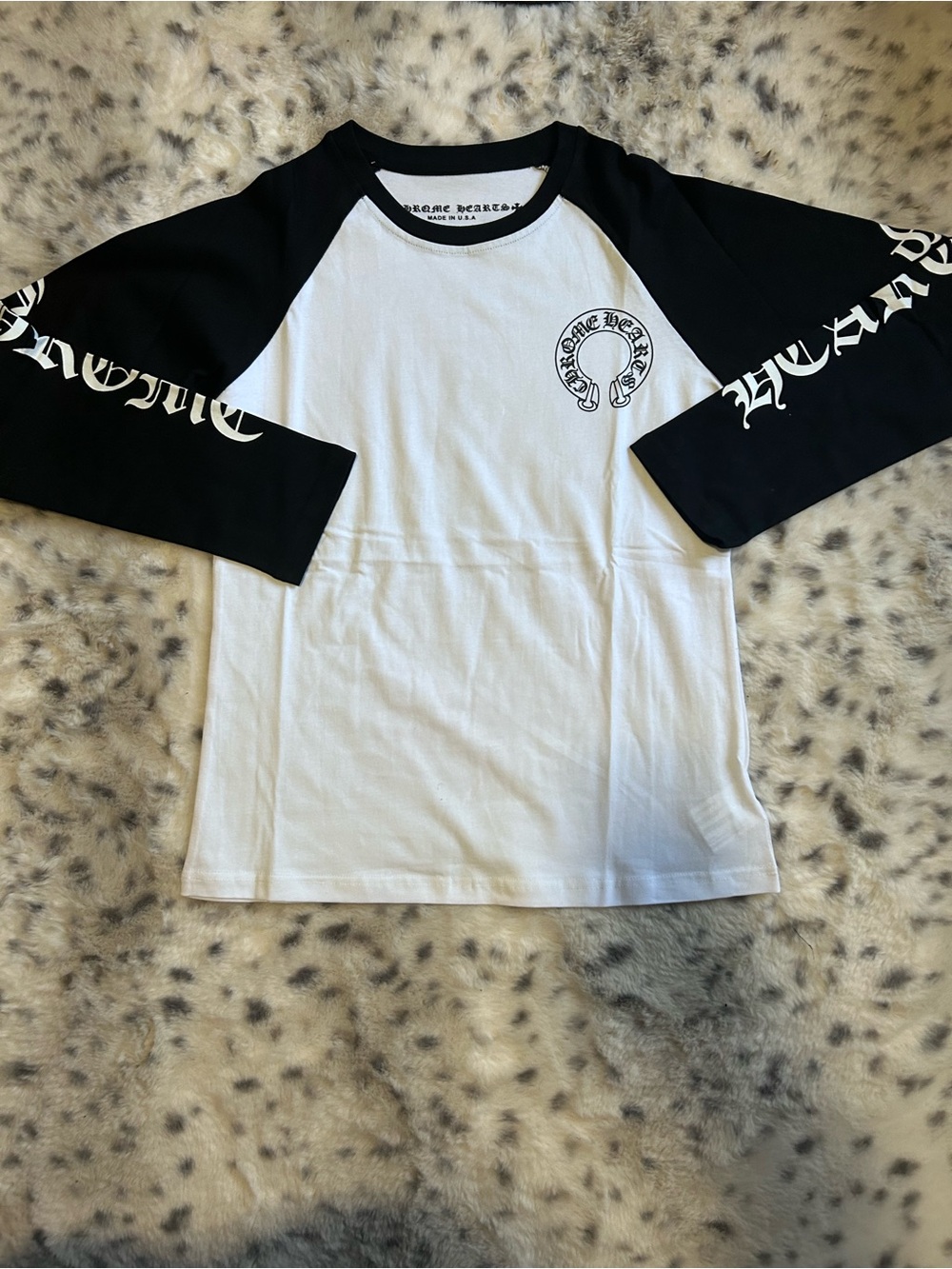 Chrome Hearts Black & White Raglan Long Sleeve Tee for Kids